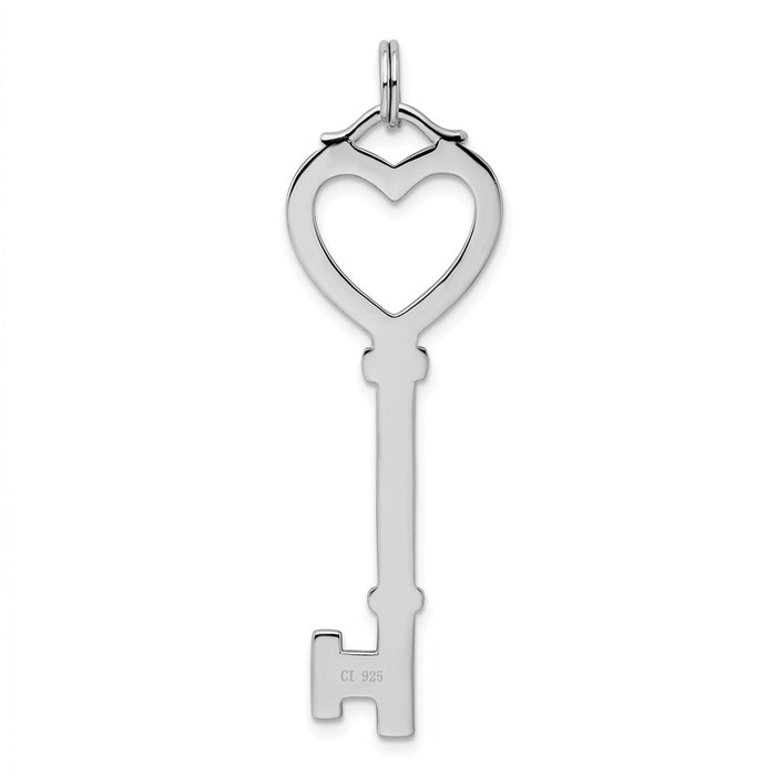 Million Charms 925 Sterling Silver Open Heart Top Large Key Pendant