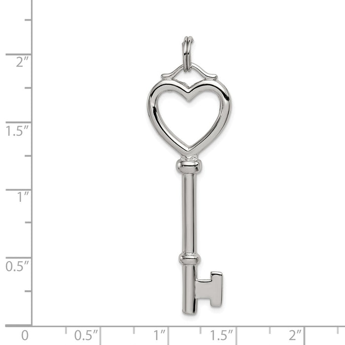 Million Charms 925 Sterling Silver Open Heart Top Large Key Pendant