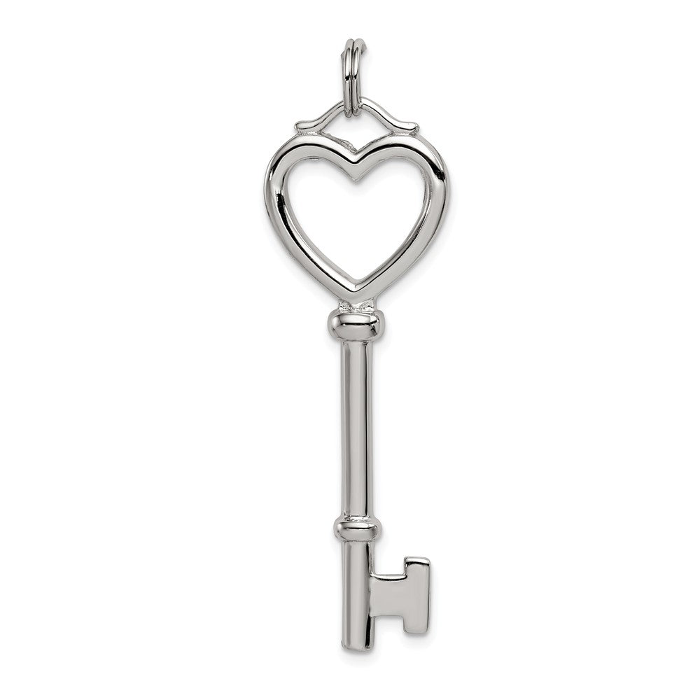 Million Charms 925 Sterling Silver Open Heart Top Large Key Pendant