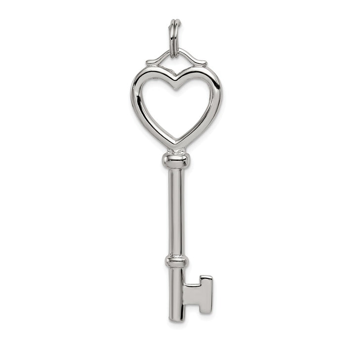 Million Charms 925 Sterling Silver Open Heart Top Large Key Pendant