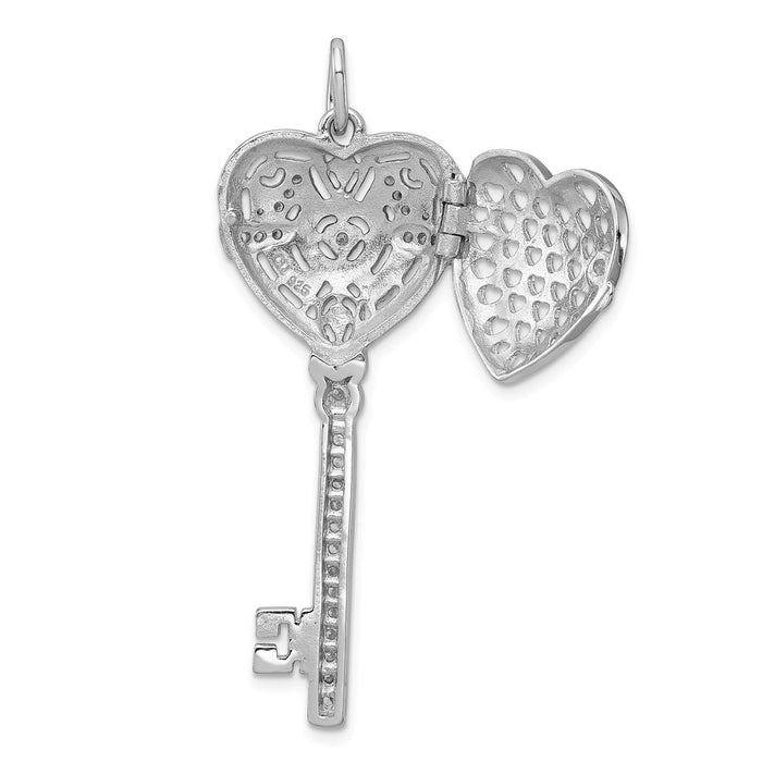 Million Charms 925 Sterling Silver (Cubic Zirconia) CZ Heart Key Locket