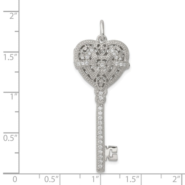 Million Charms 925 Sterling Silver (Cubic Zirconia) CZ Heart Key Locket