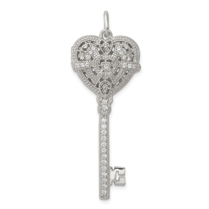 Million Charms 925 Sterling Silver (Cubic Zirconia) CZ Heart Key Locket