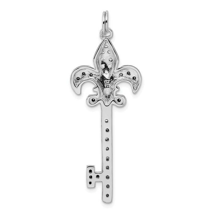 Million Charms 925 Sterling Silver Black & White (Cubic Zirconia) CZ Fleur De Lis Key Pendant