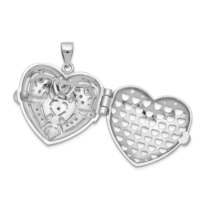 Million Charms 925 Sterling Silver (Cubic Zirconia) CZ Design Heart Locket Pendant