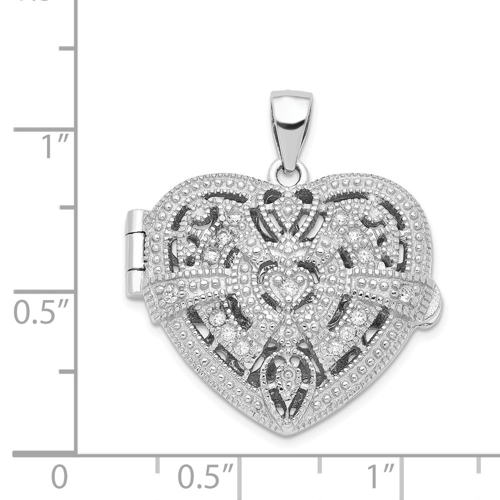 Million Charms 925 Sterling Silver (Cubic Zirconia) CZ Design Heart Locket Pendant