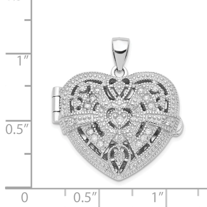 Million Charms 925 Sterling Silver (Cubic Zirconia) CZ Design Heart Locket Pendant