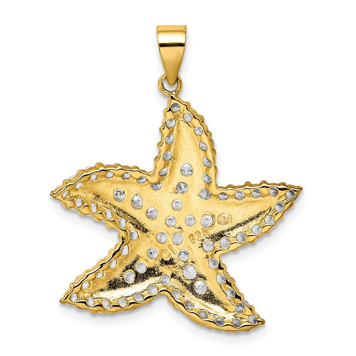Million Charms 925 Sterling Silver Flash Gold-Plated, (Cubic Zirconia) CZ Nautical Starfish Pendant