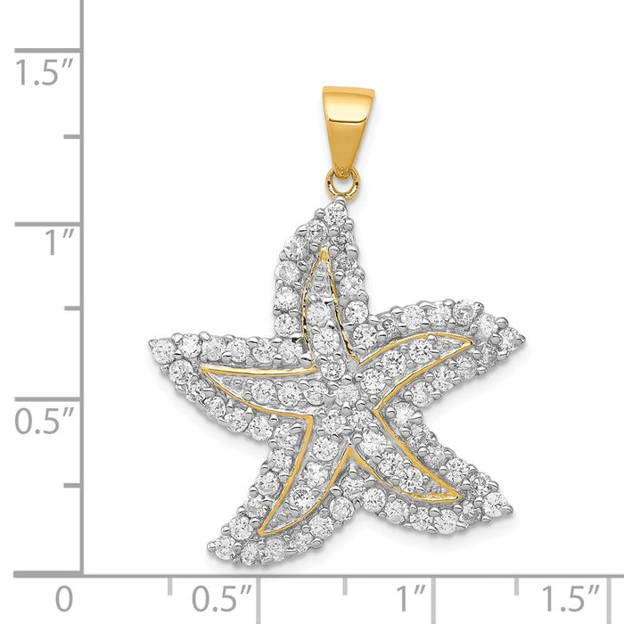 Million Charms 925 Sterling Silver Flash Gold-Plated, (Cubic Zirconia) CZ Nautical Starfish Pendant