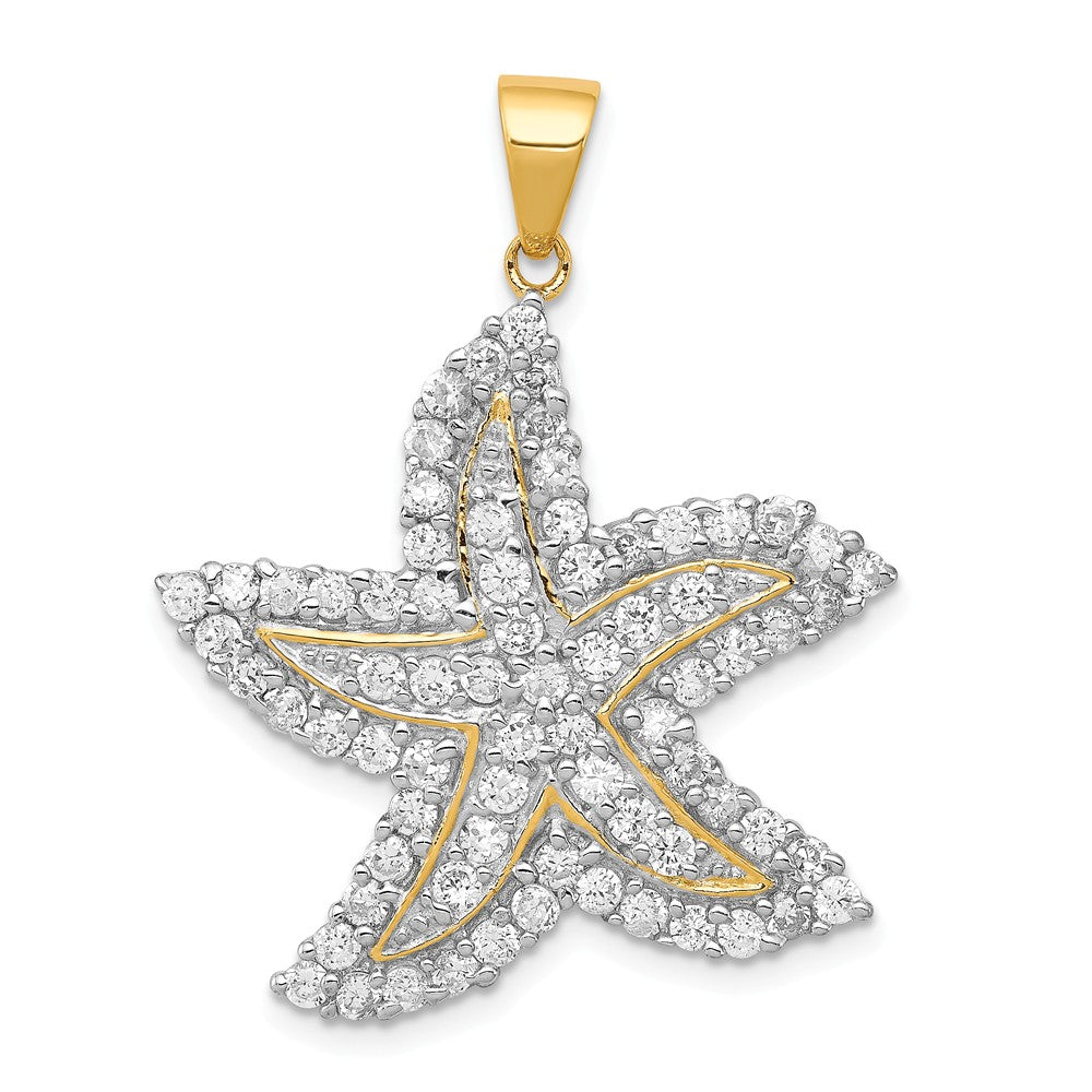 Million Charms 925 Sterling Silver Flash Gold-Plated, (Cubic Zirconia) CZ Nautical Starfish Pendant