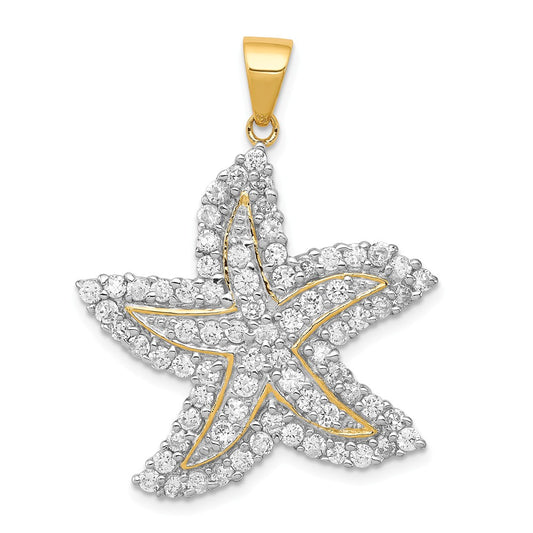 Million Charms 925 Sterling Silver Flash Gold-Plated, (Cubic Zirconia) CZ Nautical Starfish Pendant
