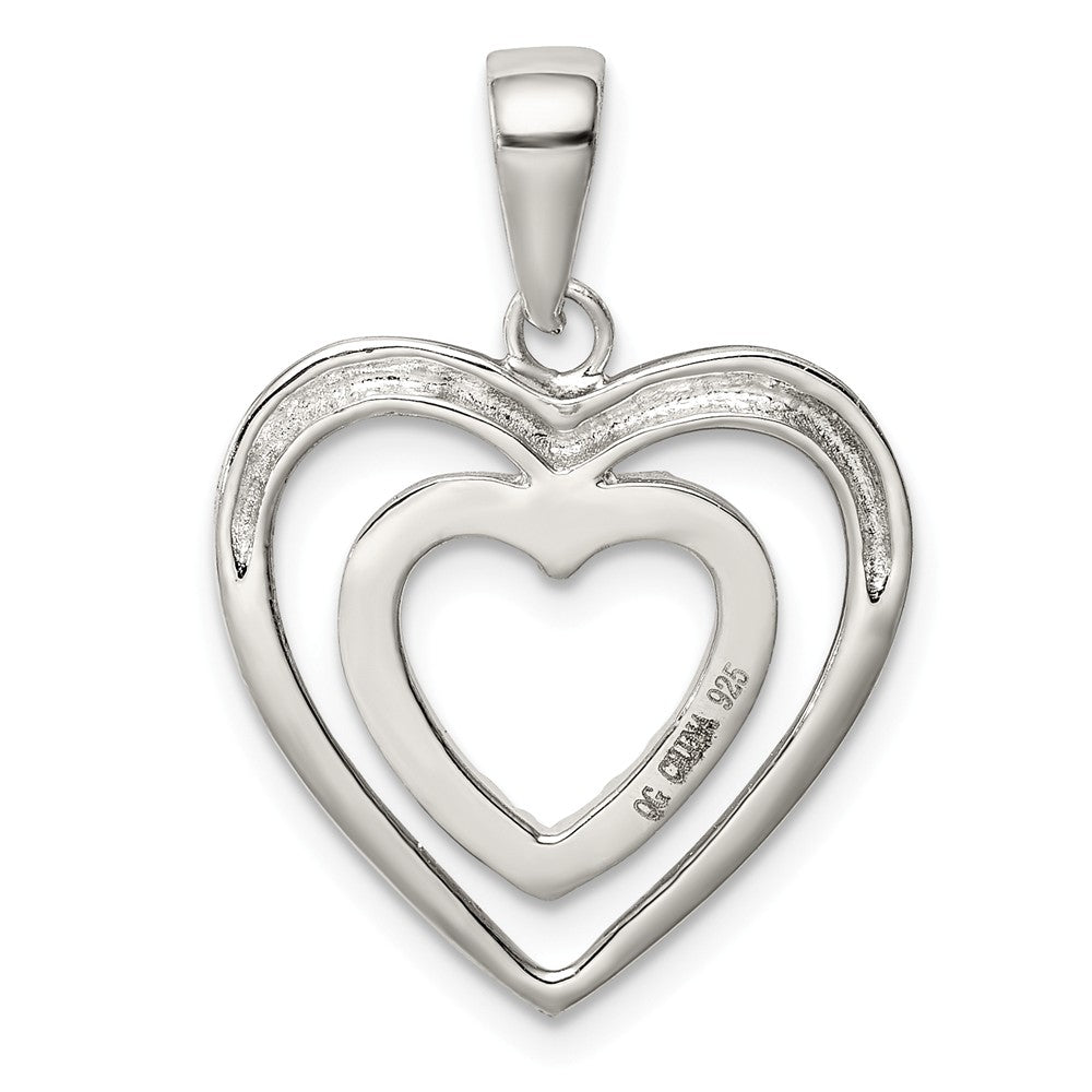 Million Charms 925 Sterling Silver (Cubic Zirconia) CZ Double Heart Pendant