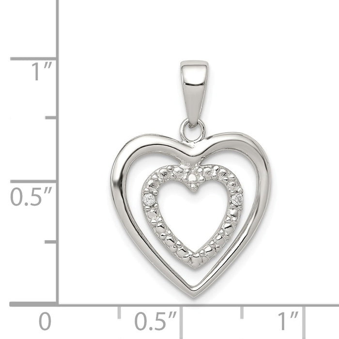 Million Charms 925 Sterling Silver (Cubic Zirconia) CZ Double Heart Pendant