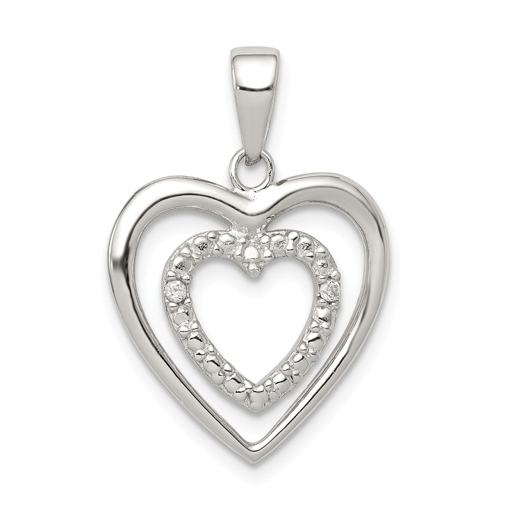 Million Charms 925 Sterling Silver (Cubic Zirconia) CZ Double Heart Pendant