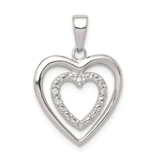 Million Charms 925 Sterling Silver (Cubic Zirconia) CZ Double Heart Pendant