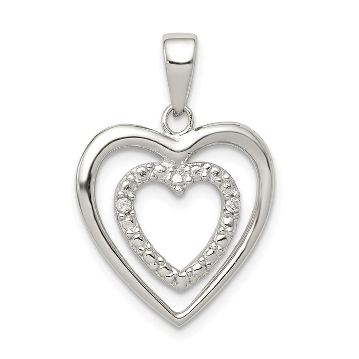 Million Charms 925 Sterling Silver (Cubic Zirconia) CZ Double Heart Pendant