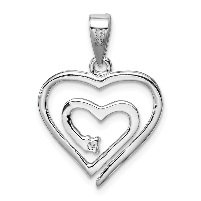 Million Charms 925 Sterling Silver Rhodium-Plated Single (Cubic Zirconia) CZ Fancy Heart Pendant