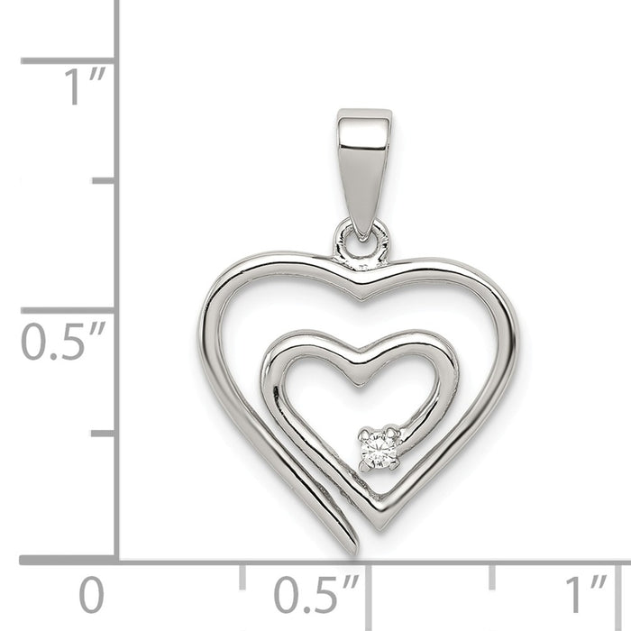 Million Charms 925 Sterling Silver Rhodium-Plated Single (Cubic Zirconia) CZ Fancy Heart Pendant