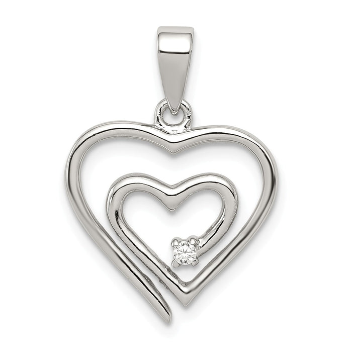 Million Charms 925 Sterling Silver Rhodium-Plated Single (Cubic Zirconia) CZ Fancy Heart Pendant