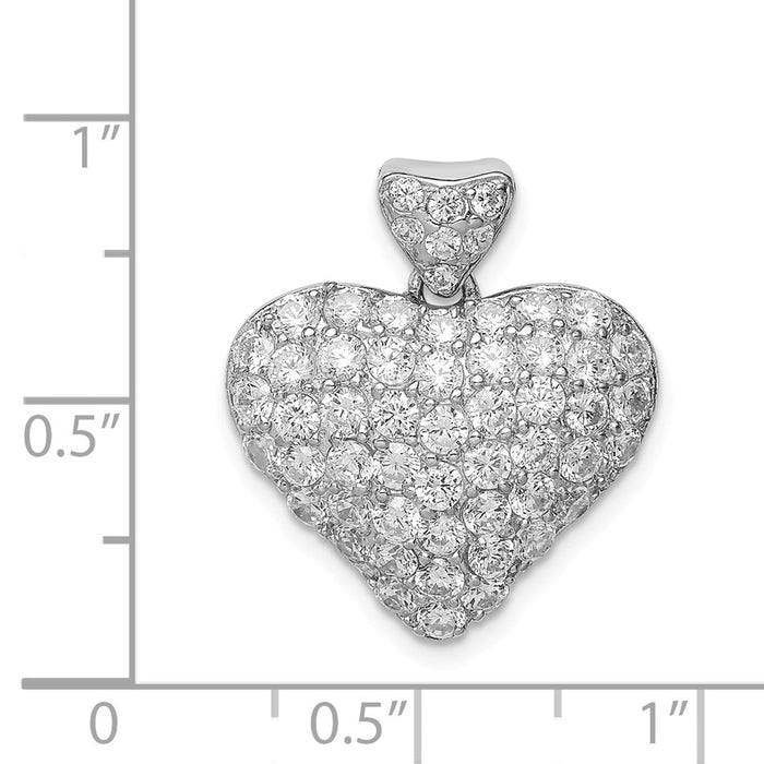 Million Charms 925 Sterling Silver (Cubic Zirconia) CZ Puffed Heart Pendant