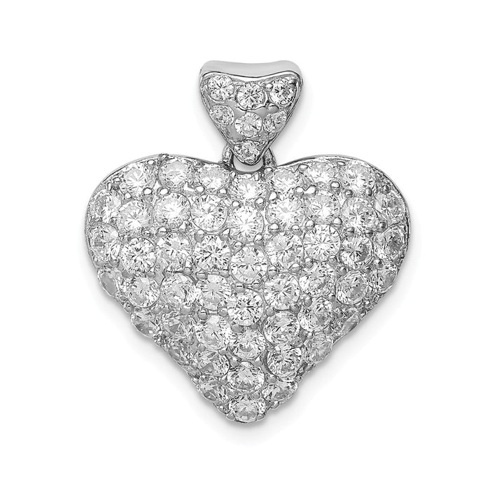 Million Charms 925 Sterling Silver (Cubic Zirconia) CZ Puffed Heart Pendant