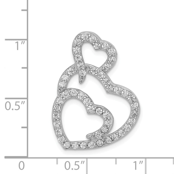 Million Charms 925 Sterling Silver Multi Hearts Clear (Cubic Zirconia) CZ Slide Pendant