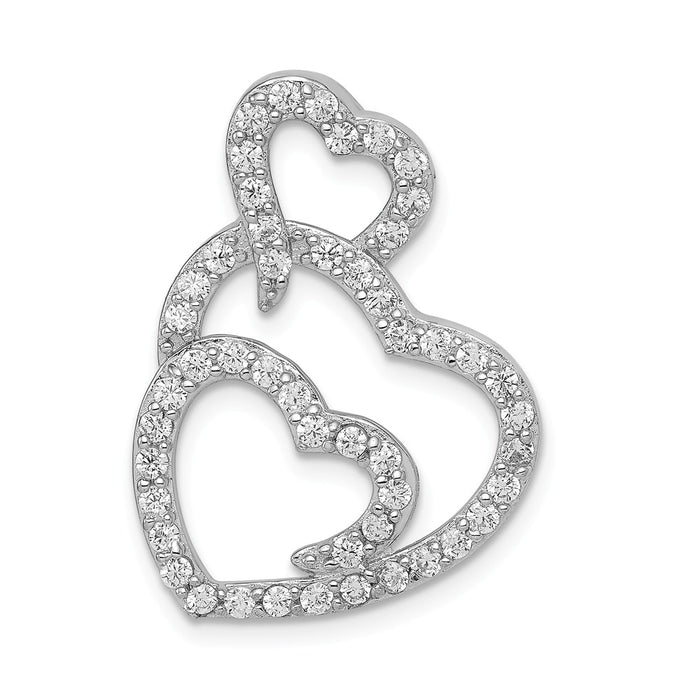 Million Charms 925 Sterling Silver Multi Hearts Clear (Cubic Zirconia) CZ Slide Pendant