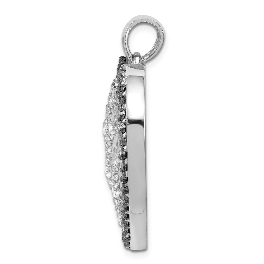 Million Charms 925 Sterling Silver Black & White (Cubic Zirconia) CZ Lattice Heart Pendant
