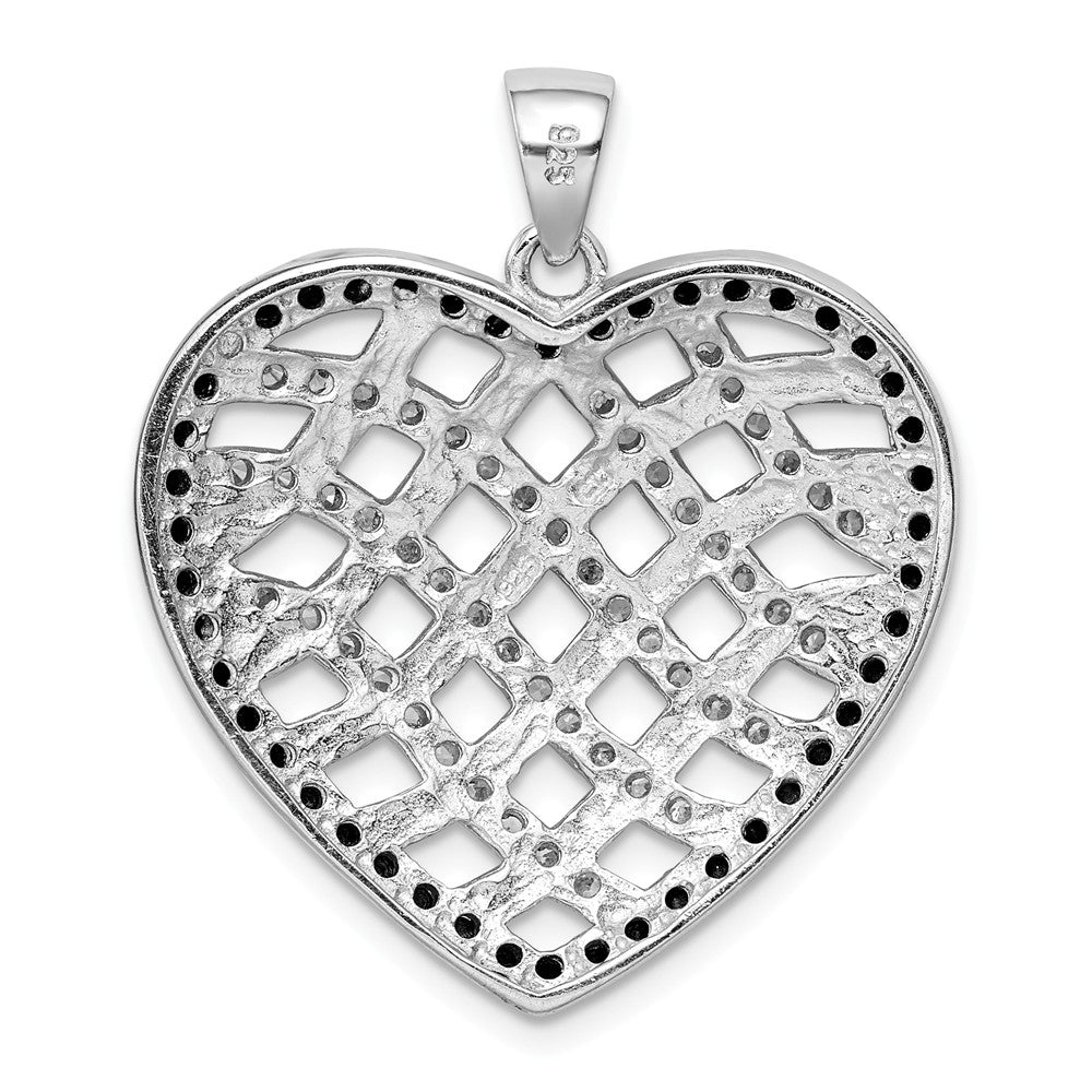Million Charms 925 Sterling Silver Black & White (Cubic Zirconia) CZ Lattice Heart Pendant