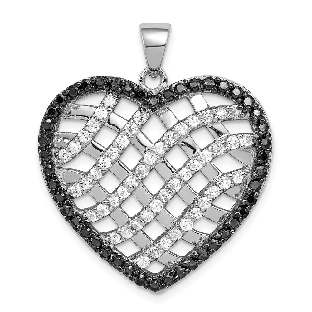Million Charms 925 Sterling Silver Black & White (Cubic Zirconia) CZ Lattice Heart Pendant