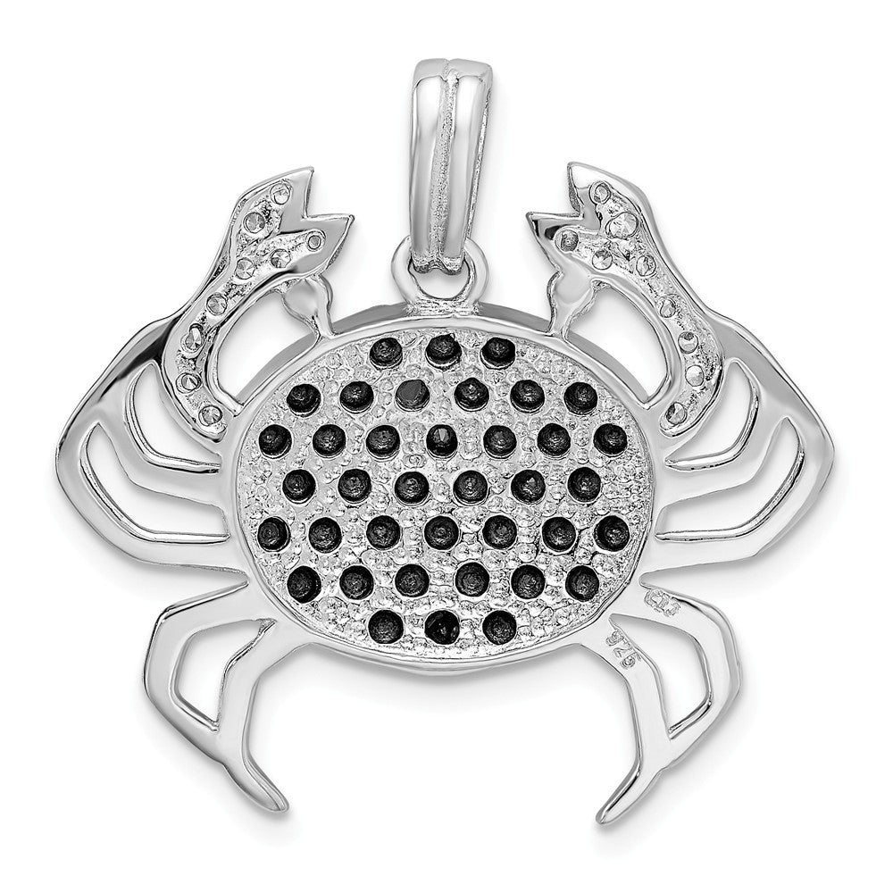 Million Charms 925 Sterling Silver Rhodium-Plated Black & White (Cubic Zirconia) CZ Crab Pendant
