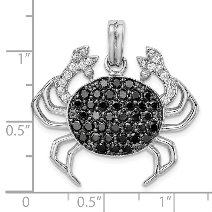 Million Charms 925 Sterling Silver Rhodium-Plated Black & White (Cubic Zirconia) CZ Crab Pendant