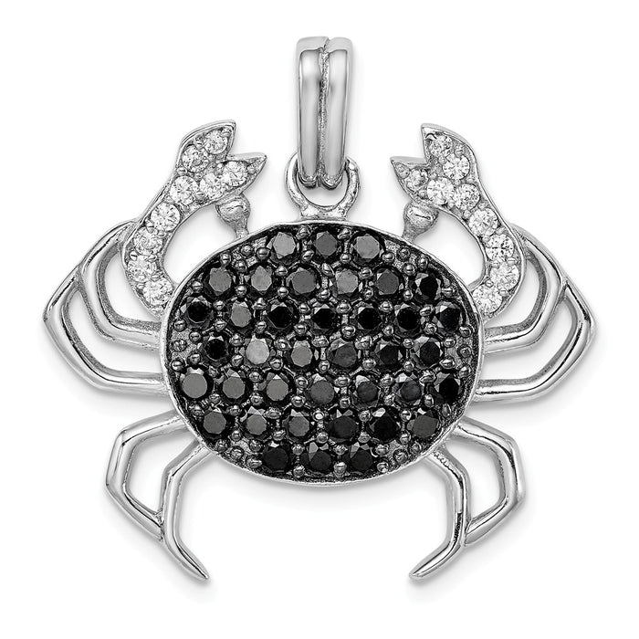 Million Charms 925 Sterling Silver Rhodium-Plated Black & White (Cubic Zirconia) CZ Crab Pendant
