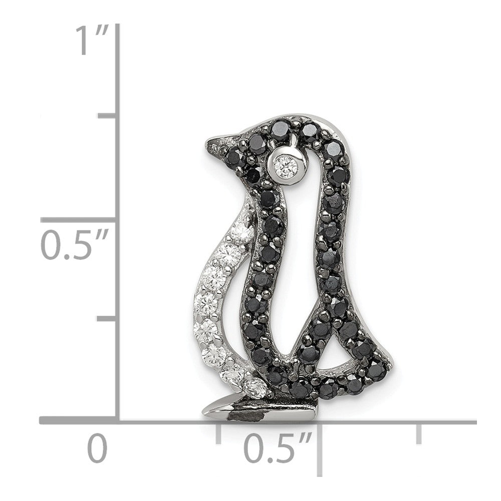 Million Charms 925 Sterling Silver Black & White (Cubic Zirconia) CZ Penguin Chain Slide