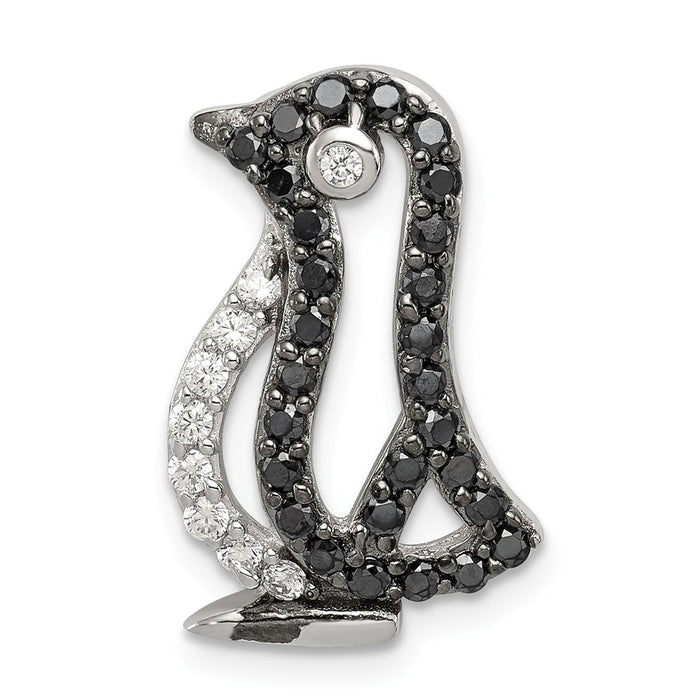 Million Charms 925 Sterling Silver Black & White (Cubic Zirconia) CZ Penguin Chain Slide