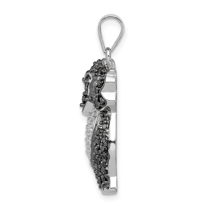 Million Charms 925 Sterling Silver Black & White (Cubic Zirconia) CZ Owl Pendant