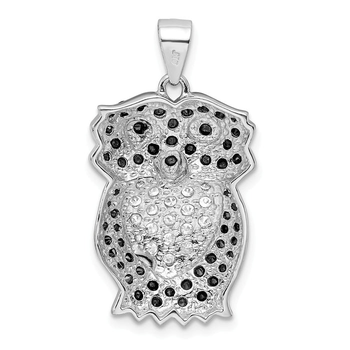 Million Charms 925 Sterling Silver Black & White (Cubic Zirconia) CZ Owl Pendant