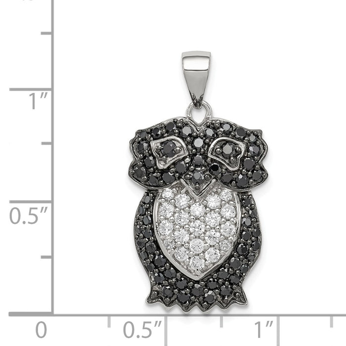 Million Charms 925 Sterling Silver Black & White (Cubic Zirconia) CZ Owl Pendant