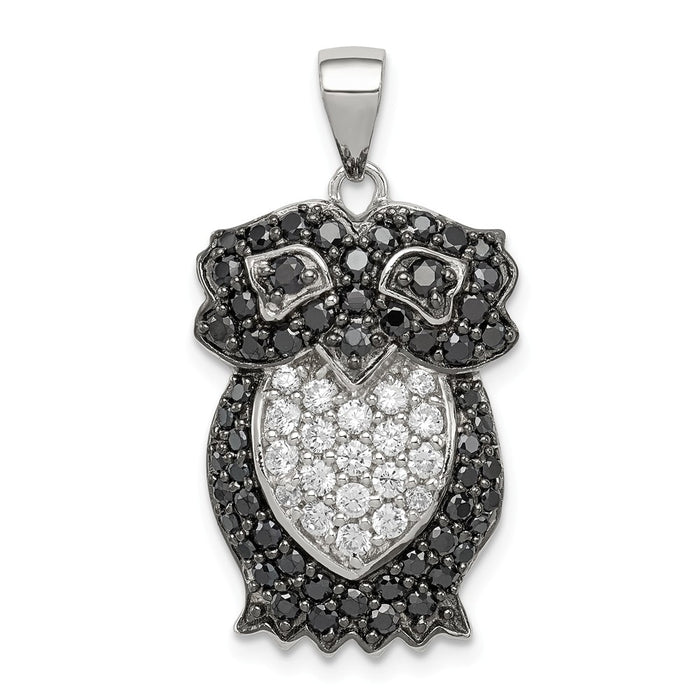 Million Charms 925 Sterling Silver Black & White (Cubic Zirconia) CZ Owl Pendant