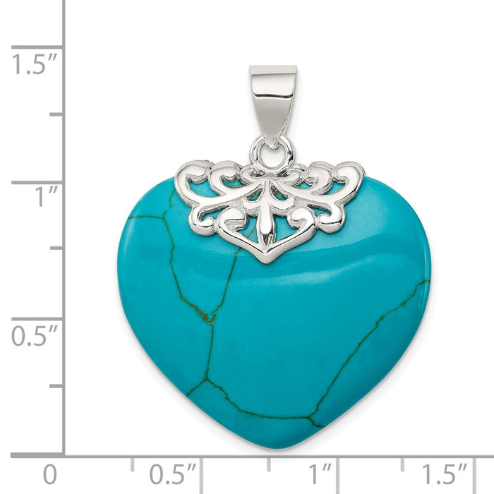 Million Charms 925 Sterling Silver Turquoise Heart Stone Pendant