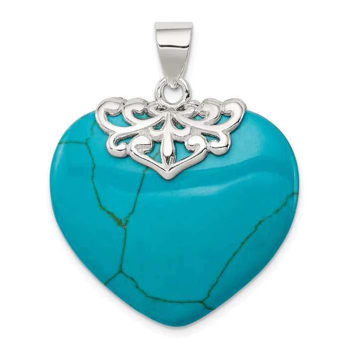 Million Charms 925 Sterling Silver Turquoise Heart Stone Pendant