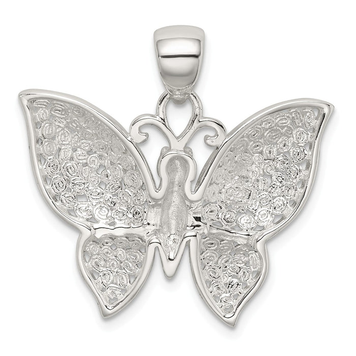 Million Charms 925 Sterling Silver Polished & Textured Butterfly Pendant