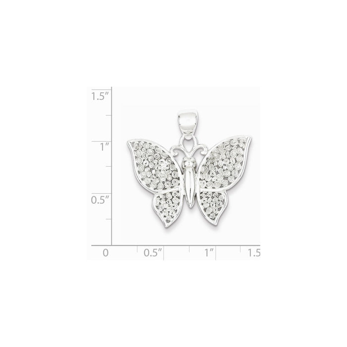 Million Charms 925 Sterling Silver Polished & Textured Butterfly Pendant