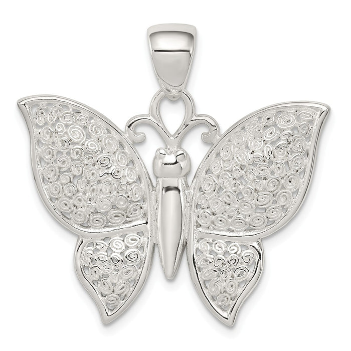 Million Charms 925 Sterling Silver Polished & Textured Butterfly Pendant
