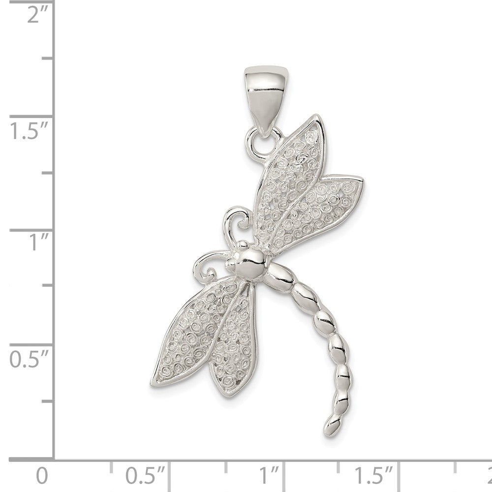 Million Charms 925 Sterling Silver Polished & Textured Dragonfly Pendant
