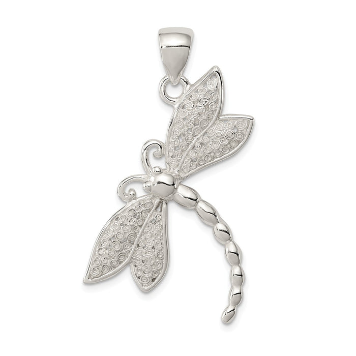 Million Charms 925 Sterling Silver Polished & Textured Dragonfly Pendant