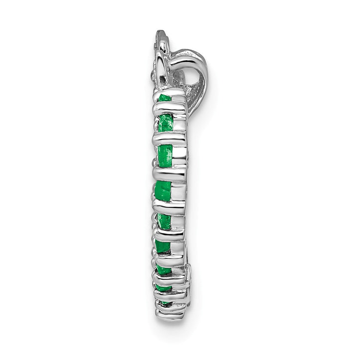 Million Charms 925 Sterling Silver Rhodium-Plated Emerald & Diamond Heart Pendant