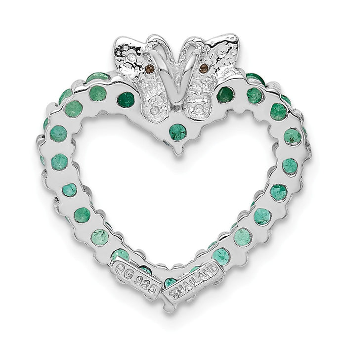 Million Charms 925 Sterling Silver Rhodium-Plated Emerald & Diamond Heart Pendant