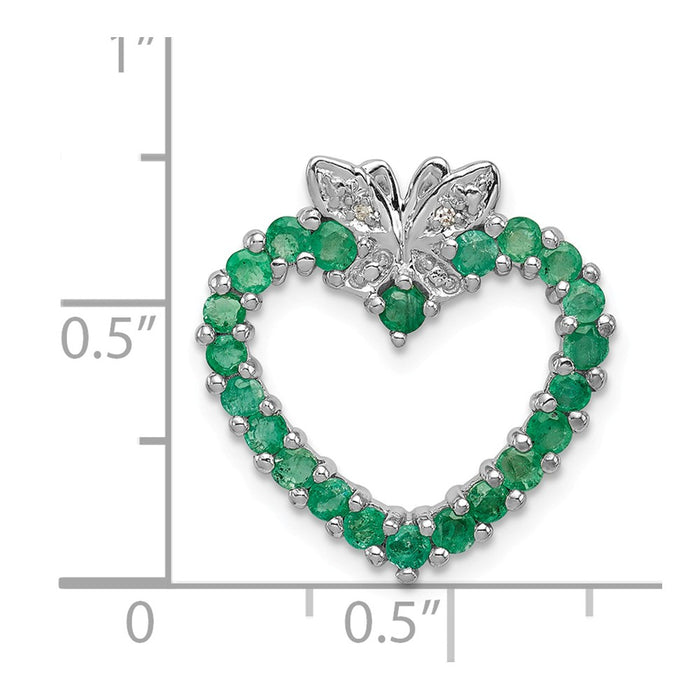 Million Charms 925 Sterling Silver Rhodium-Plated Emerald & Diamond Heart Pendant