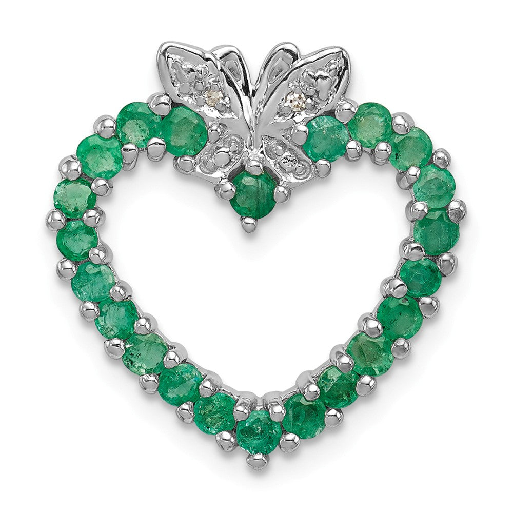 Million Charms 925 Sterling Silver Rhodium-Plated Emerald & Diamond Heart Pendant